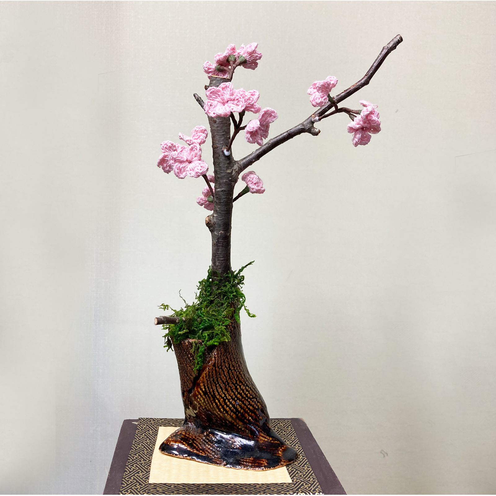 フェイク桜盆栽 手編み 高級手作りニット専門店 マダムトリコ
